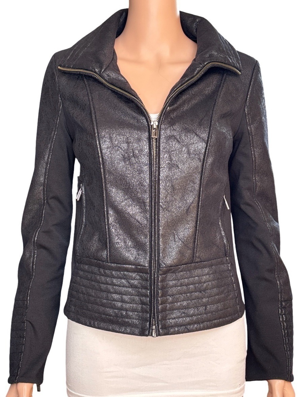 Armani Exchange Black Faux-Leather Moto Jacket Small
